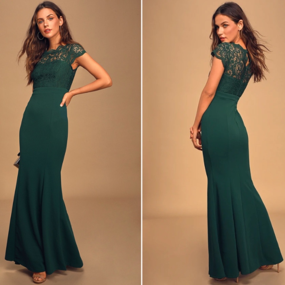 Lulu's Elegant Green Lace Maxi Dress